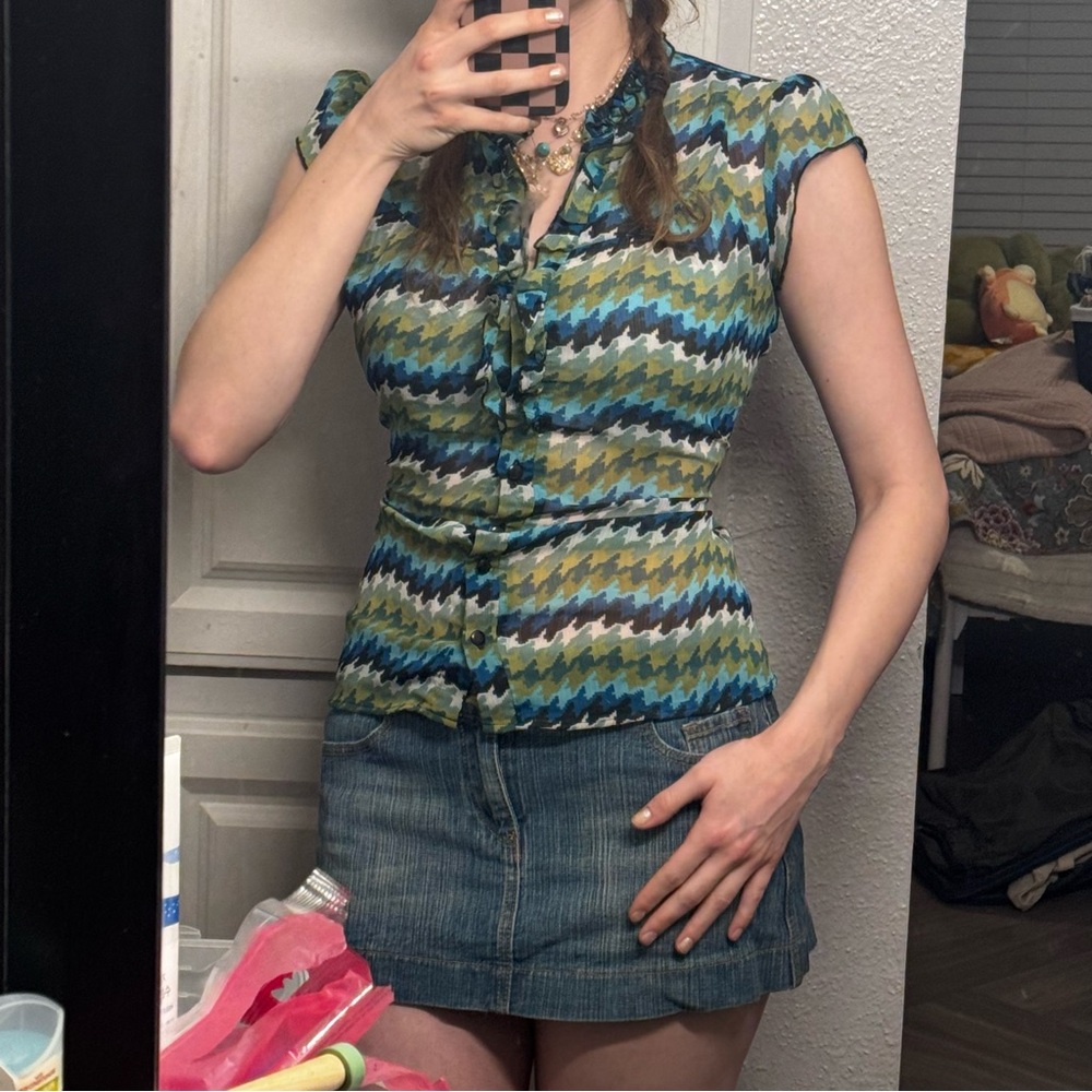 Stylish Blue and Green Women's Top